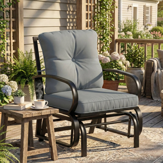 Patio Glider Chair With Cushions, Steel Frame, Curved Armrests, Light Grey Outdoor Gliders Black, Light Grey at Gallery Canada