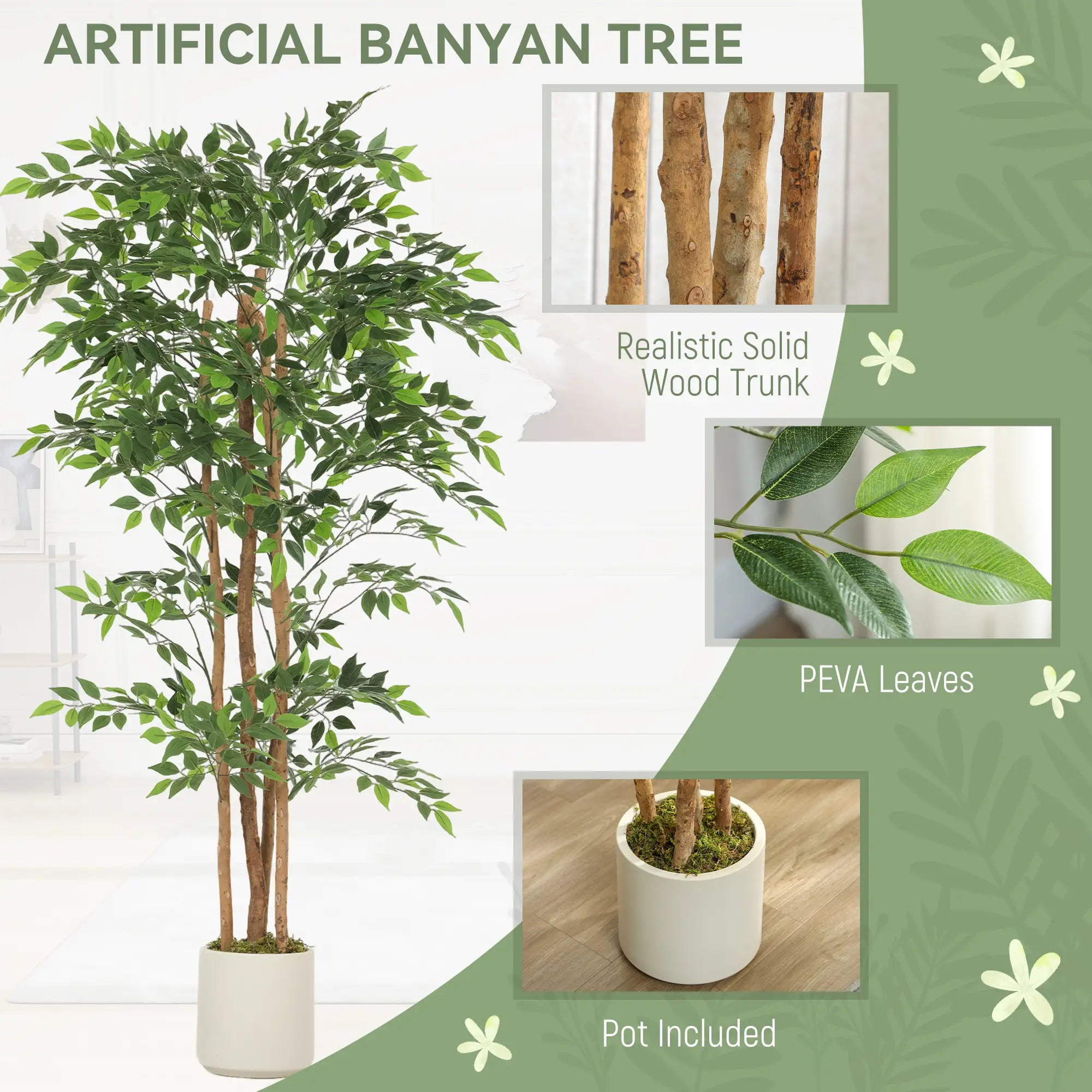 6FT Artificial Banyan Tree Set, Fake Potted Tree With Wood Trunk Artificial Trees at Gallery Canada