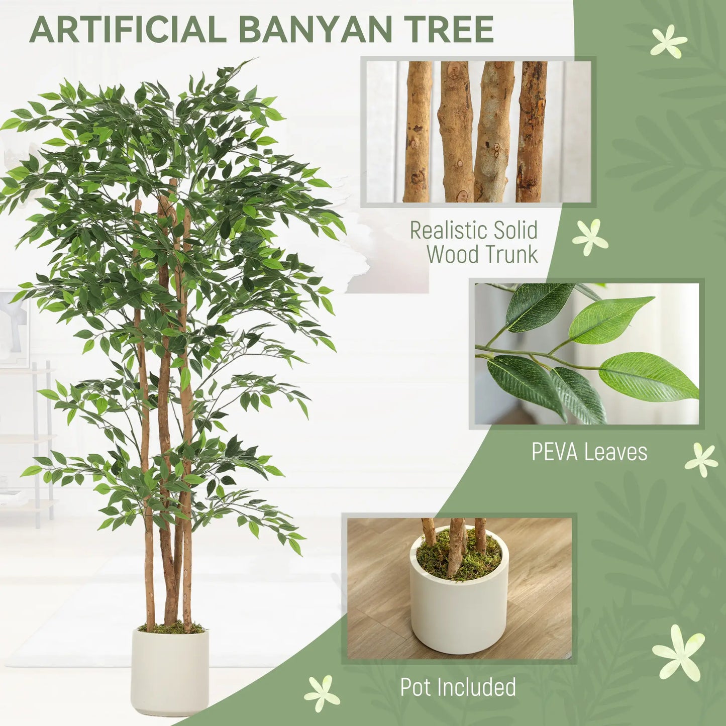 6FT Artificial Banyan Tree Set, Fake Potted Tree With Wood Trunk Artificial Trees at Gallery Canada
