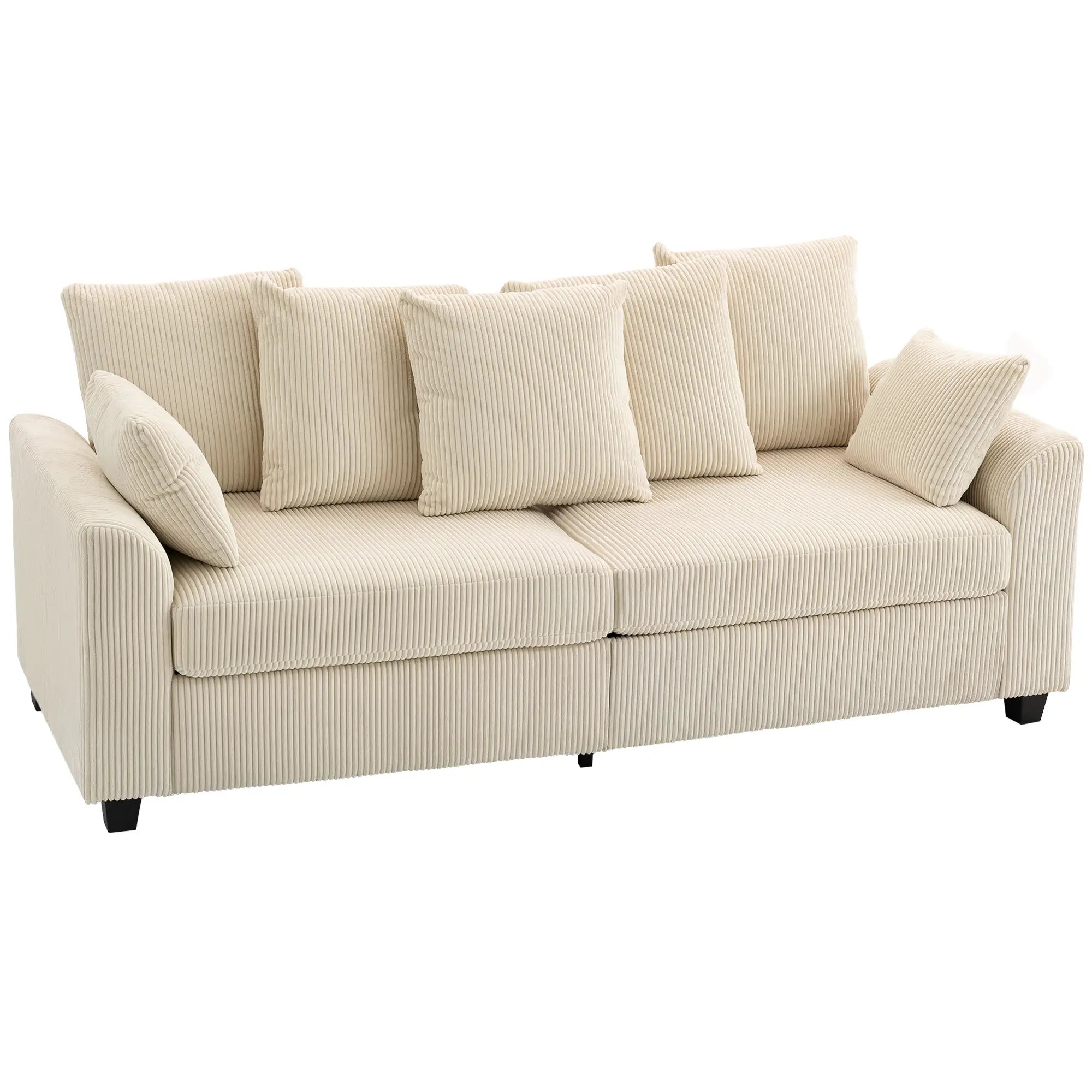 Corduroy Couch, 3 Seater Sofa, Modern with Curved Armrests, 8 Pillows, Beige 3-Seater Sofas at Gallery Canada