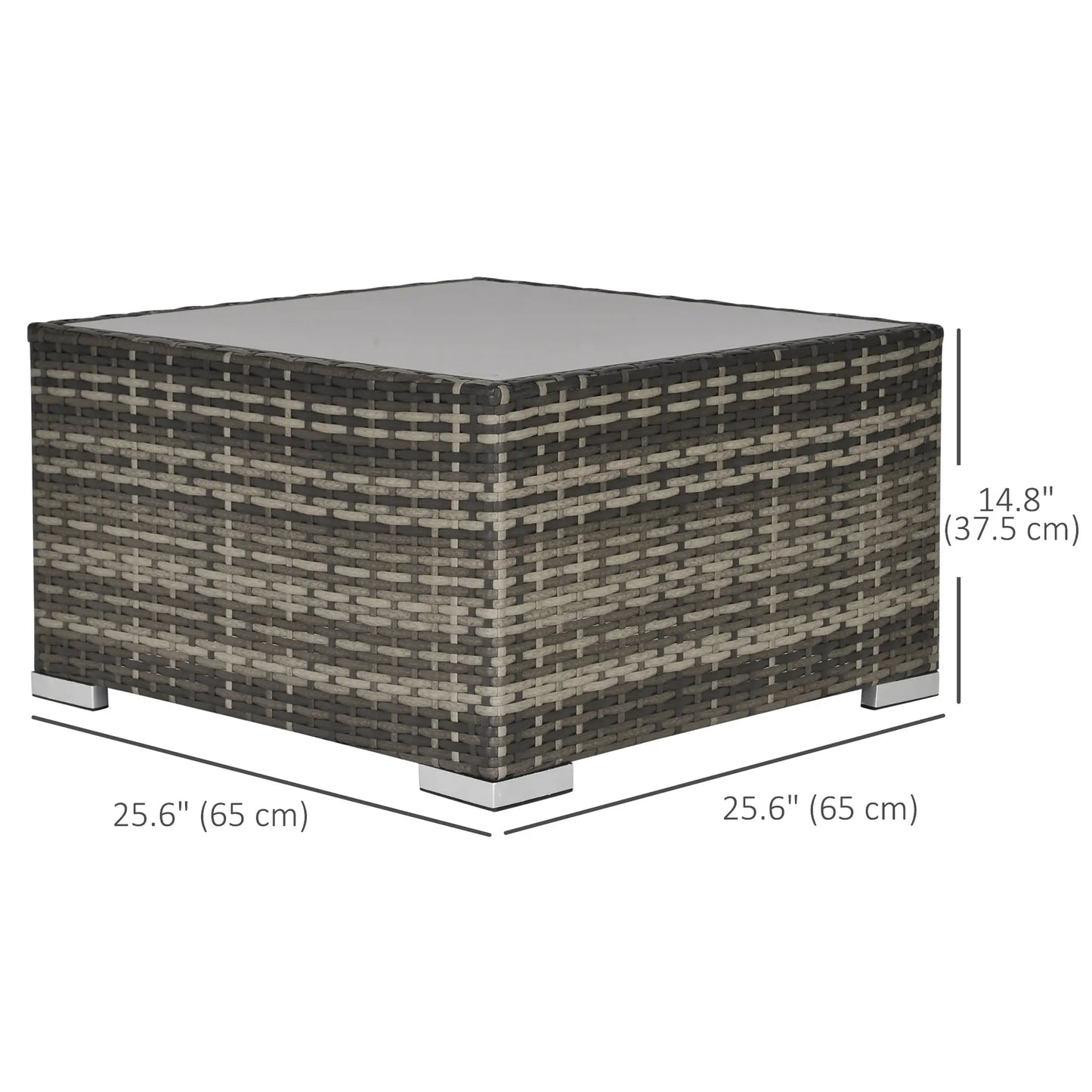 Rattan Coffee Table, 25.6" Square, Tempered Glass Top, Deep Grey Patio Side Tables at Gallery Canada