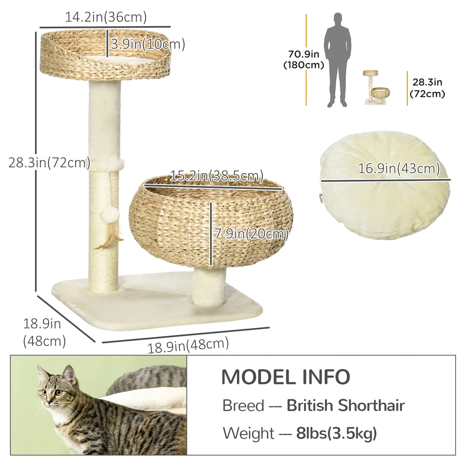 28" Cat Tree, Scratching Post, Double Beds, Beige Cat Towers at Gallery Canada