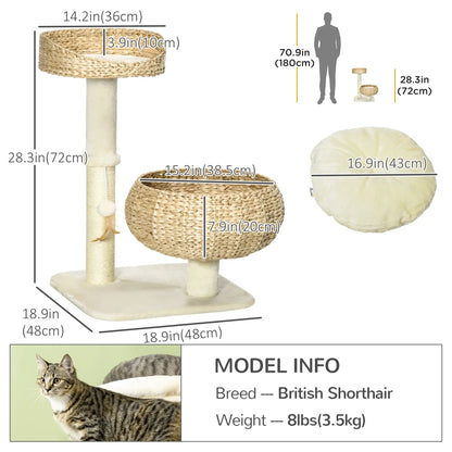 28" Cat Tree, Scratching Post, Double Beds, Beige Cat Towers at Gallery Canada