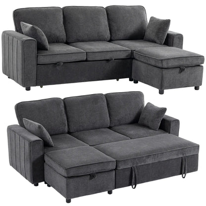 Modular Sectional Sofa Bed With Reversible Ottoman, Dark Grey