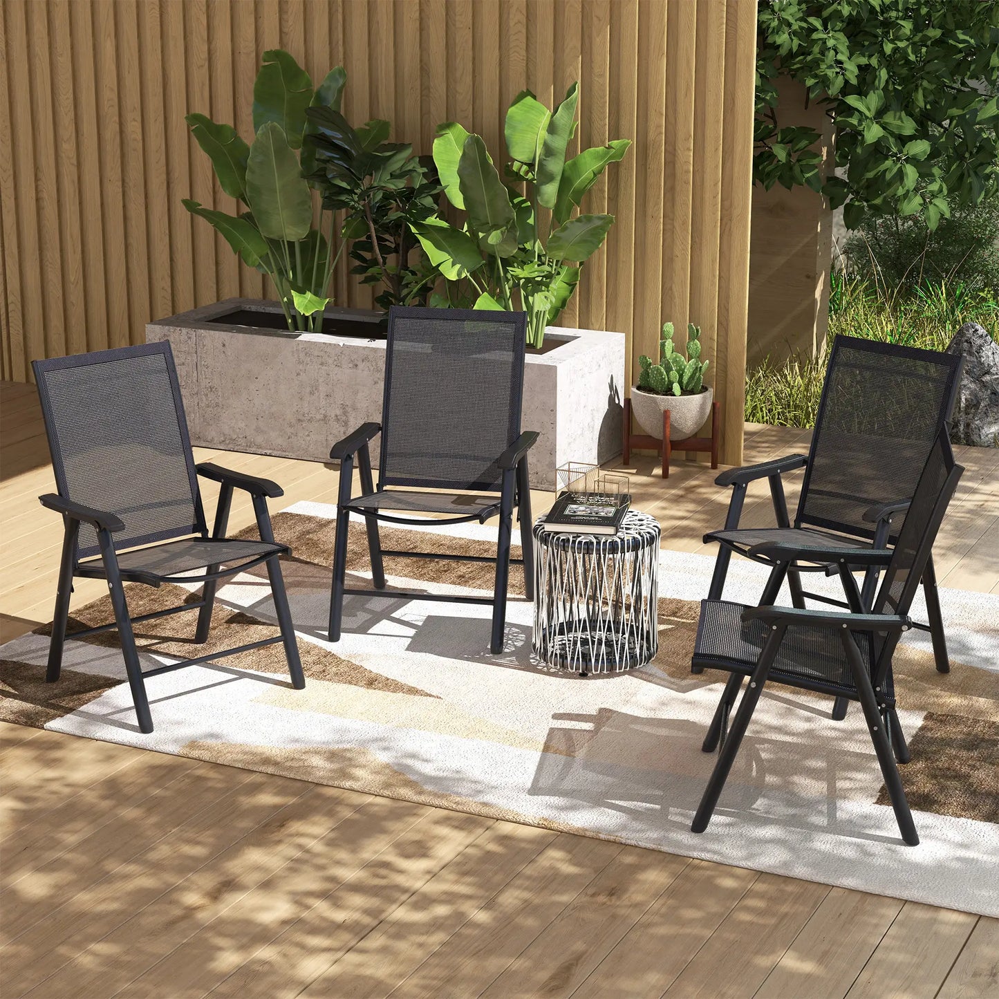 4-Piece Folding Chair Set, Outdoor Furniture with Armrests, Black Patio Chairs at Gallery Canada