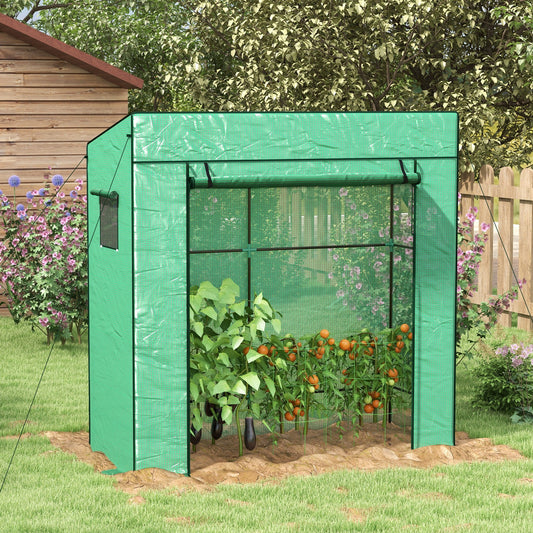 Walk-in Tomato Greenhouse Lean-to Green House with Reinforced PE Cover, Roll-up Door, Mesh Windows, Green - Gallery Canada
