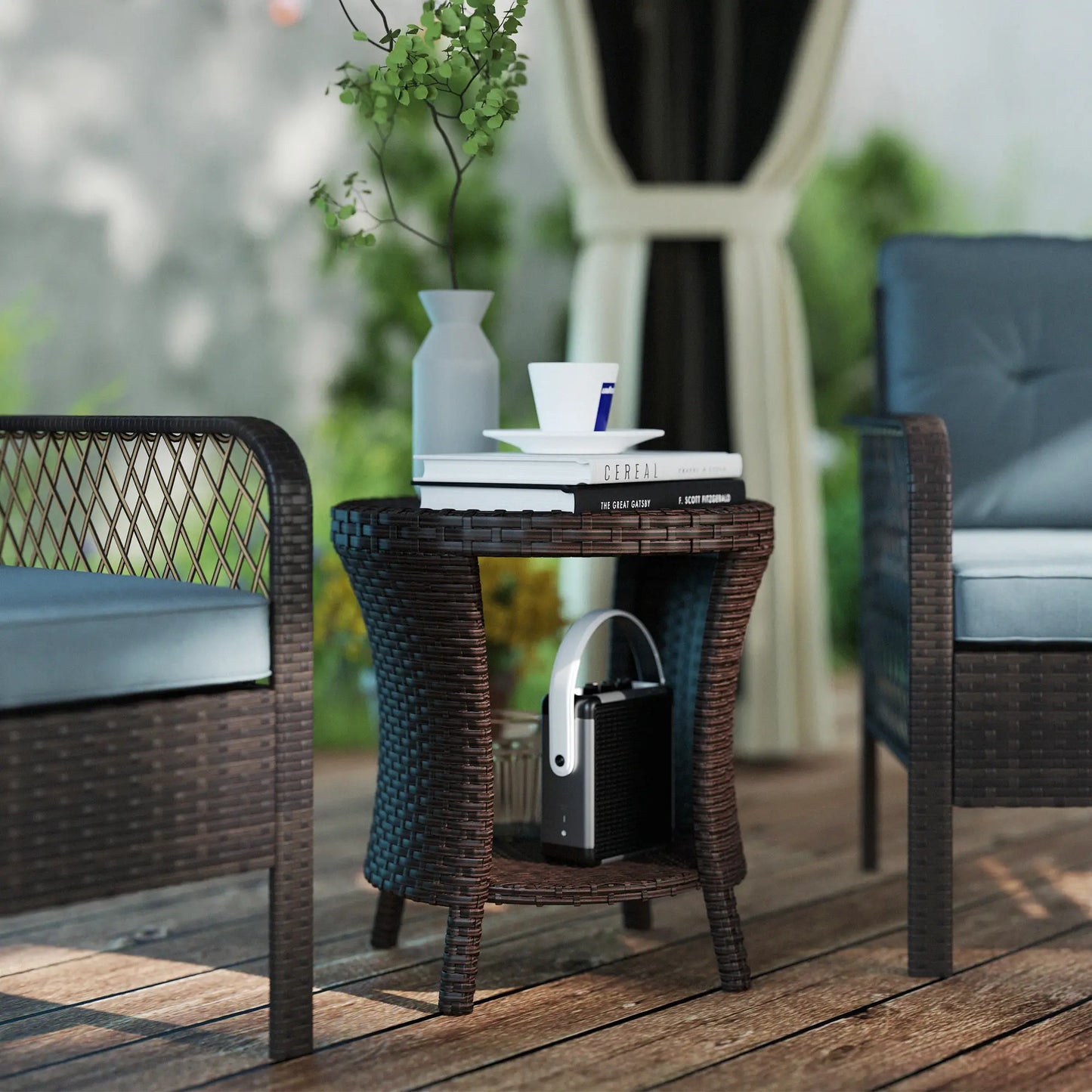 18" Wicker Outdoor Coffee Table, PE Rattan, 2-Tier Storage, Brown Coffee Tables at Gallery Canada