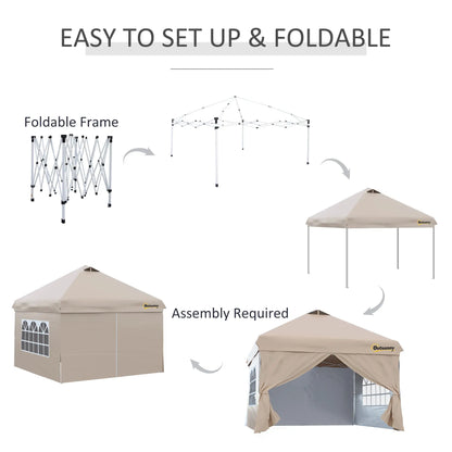 10' x 10' Pop Up Canopy Tent, Instant Sun Shelter, Wheeled Carry Bag, Beige Pop Up Canopies at Gallery Canada