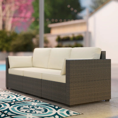 3-Seater Outdoor Sofa, PE Rattan Patio Couch, Cream White Patio Furniture Sets at Gallery Canada