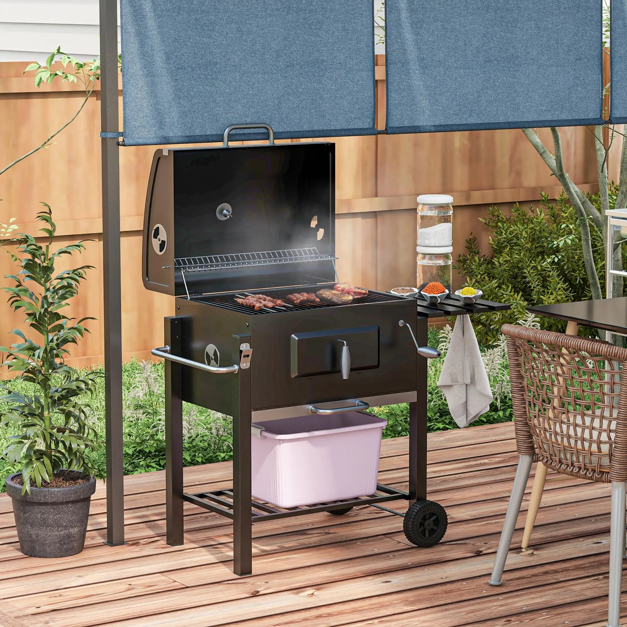 Portable Stainless Steel BBQ Trolley Grill With Wheels, Side Shelf Charcoal BBQ Grils at Gallery Canada