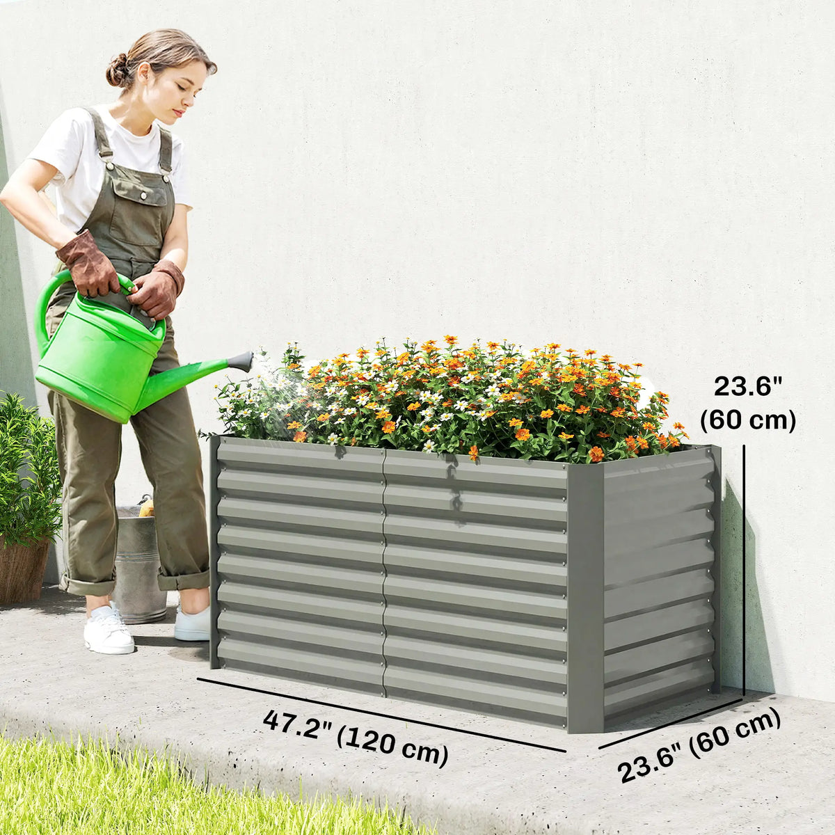 Galvanized Metal Planters, 4' x 2' x 2' Raised Garden Bed, Light Grey Galvanized Planter Boxes at Gallery Canada