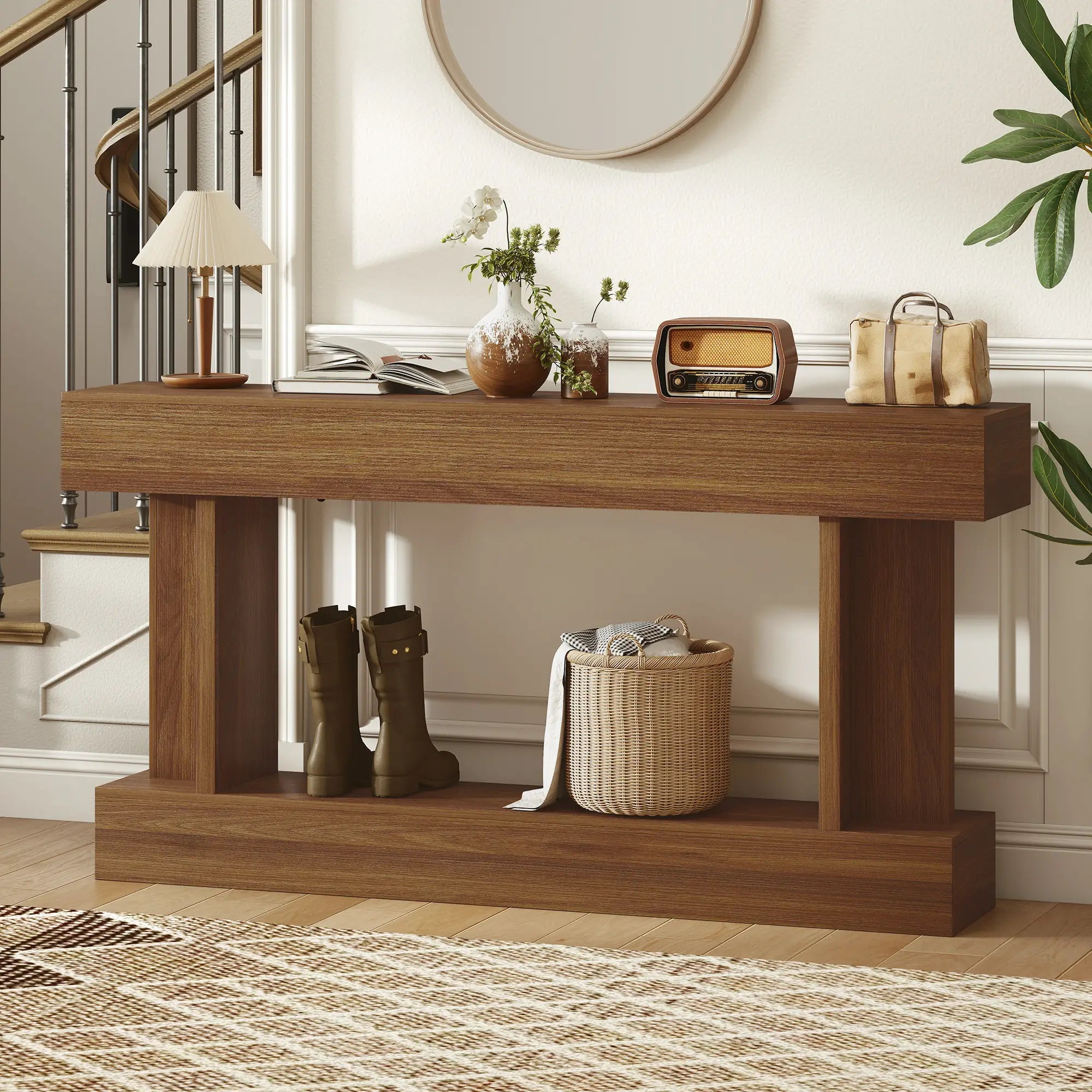 63 Inch Console Table, Vintage Narrow Entryway with Storage Shelf, Dark Brown Console Tables at Gallery Canada