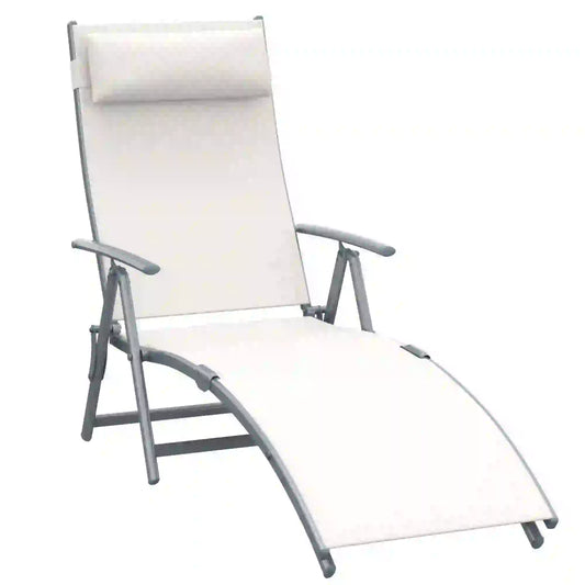 Heavy Duty Adjustable Folding Chair, Outdoor Sun Lounger, 7 Positions, Cream Lounger Chairs Cream at Gallery Canada