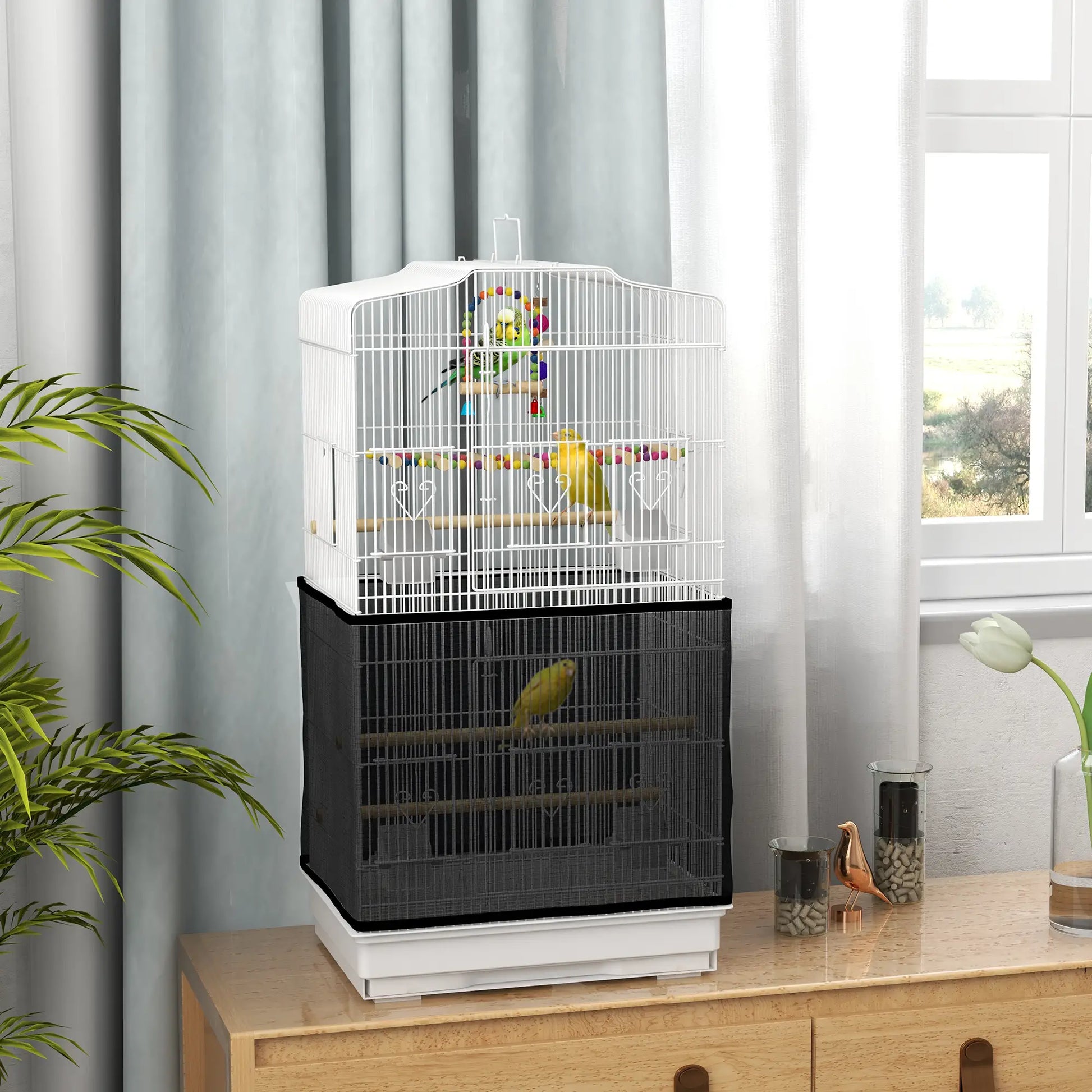 36" Bird Cage with Accessories, Handle, Mesh Cover, Tray, White Bird Cages at Gallery Canada