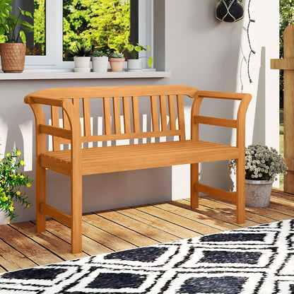 Acacia Wood 2-Person Patio Loveseat with Backrest and Armrests Outdoor Benches at Gallery Canada