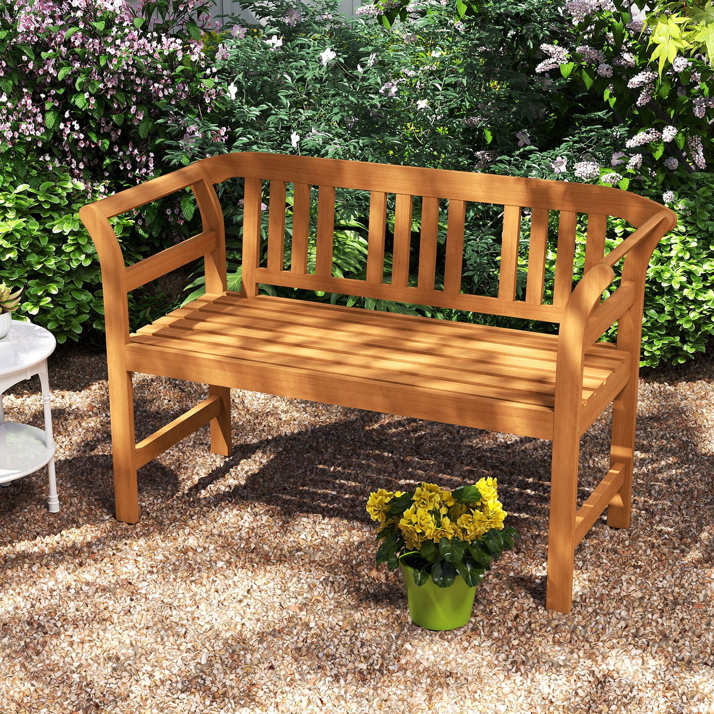 Acacia Wood 2-Person Patio Loveseat with Backrest and Armrests Outdoor Benches at Gallery Canada