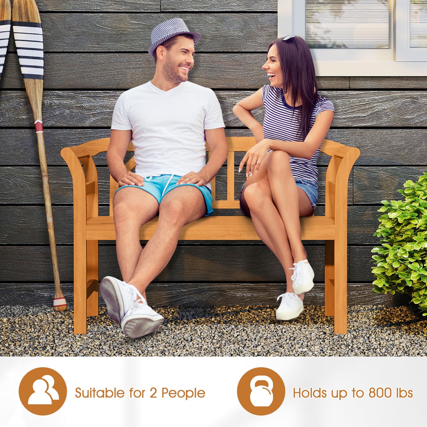 Acacia Wood 2-Person Patio Loveseat with Backrest and Armrests for Porch Outdoor Benches at Gallery Canada