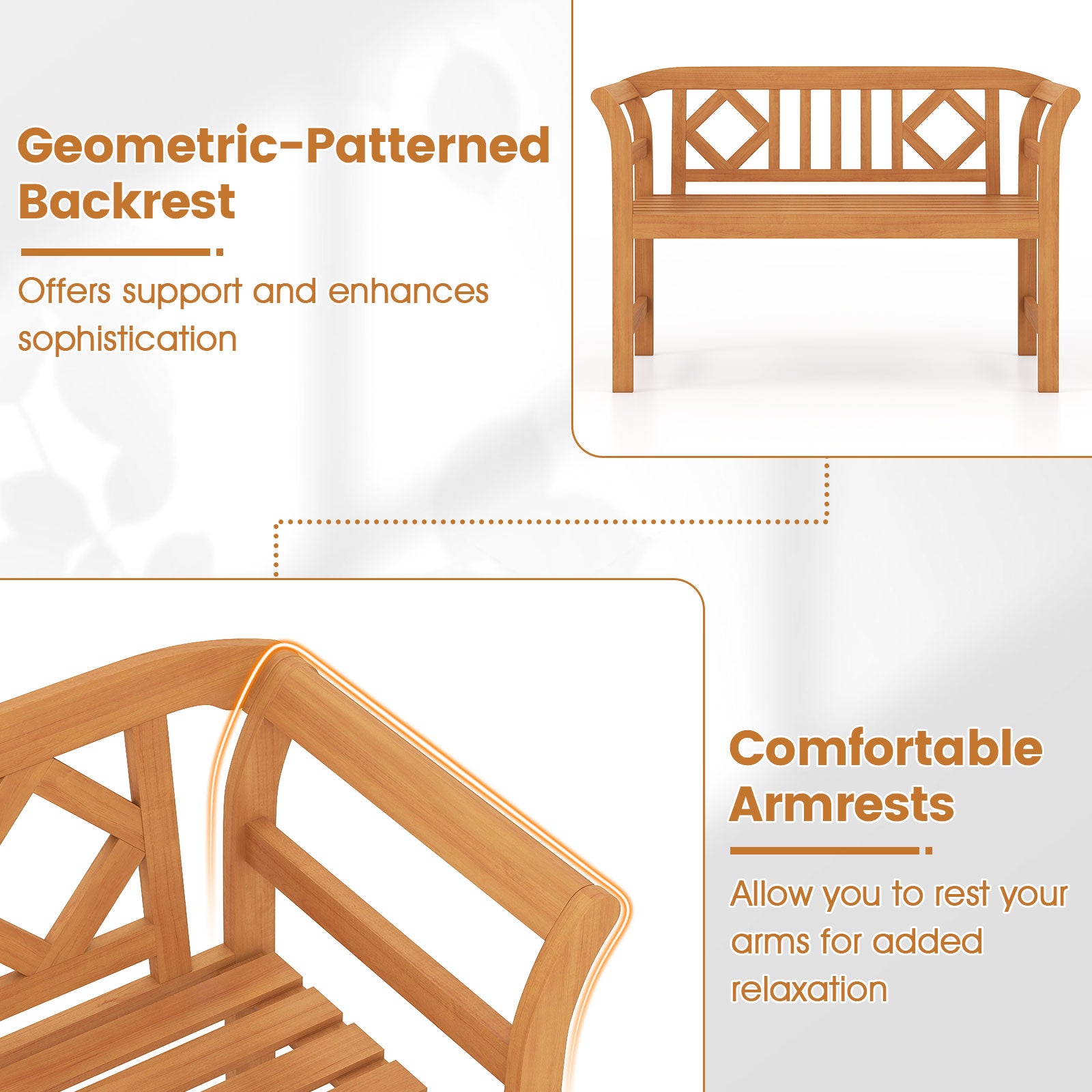 Acacia Wood 2-Person Patio Loveseat with Backrest and Armrests for Porch Outdoor Benches at Gallery Canada
