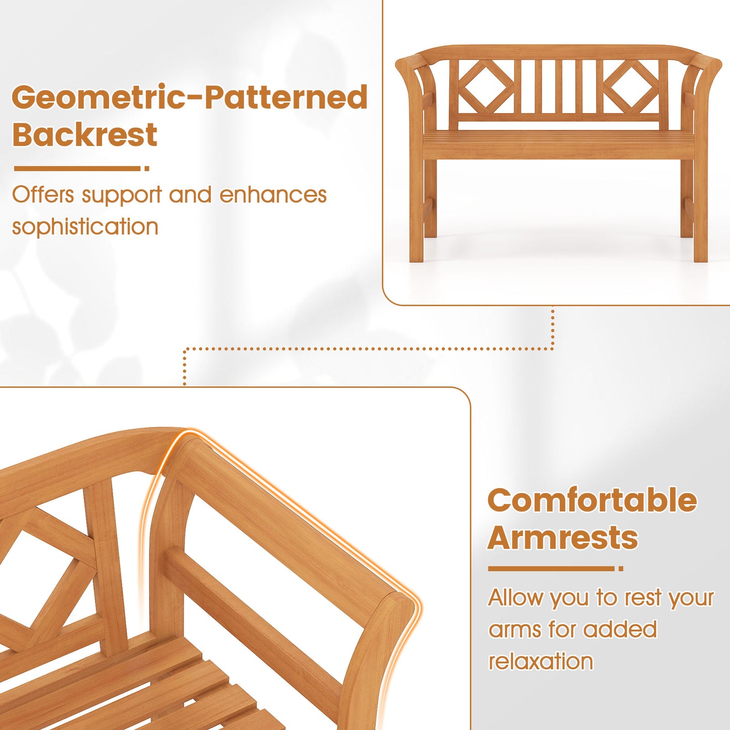 Acacia Wood 2-Person Patio Loveseat with Backrest and Armrests for Porch Outdoor Benches at Gallery Canada
