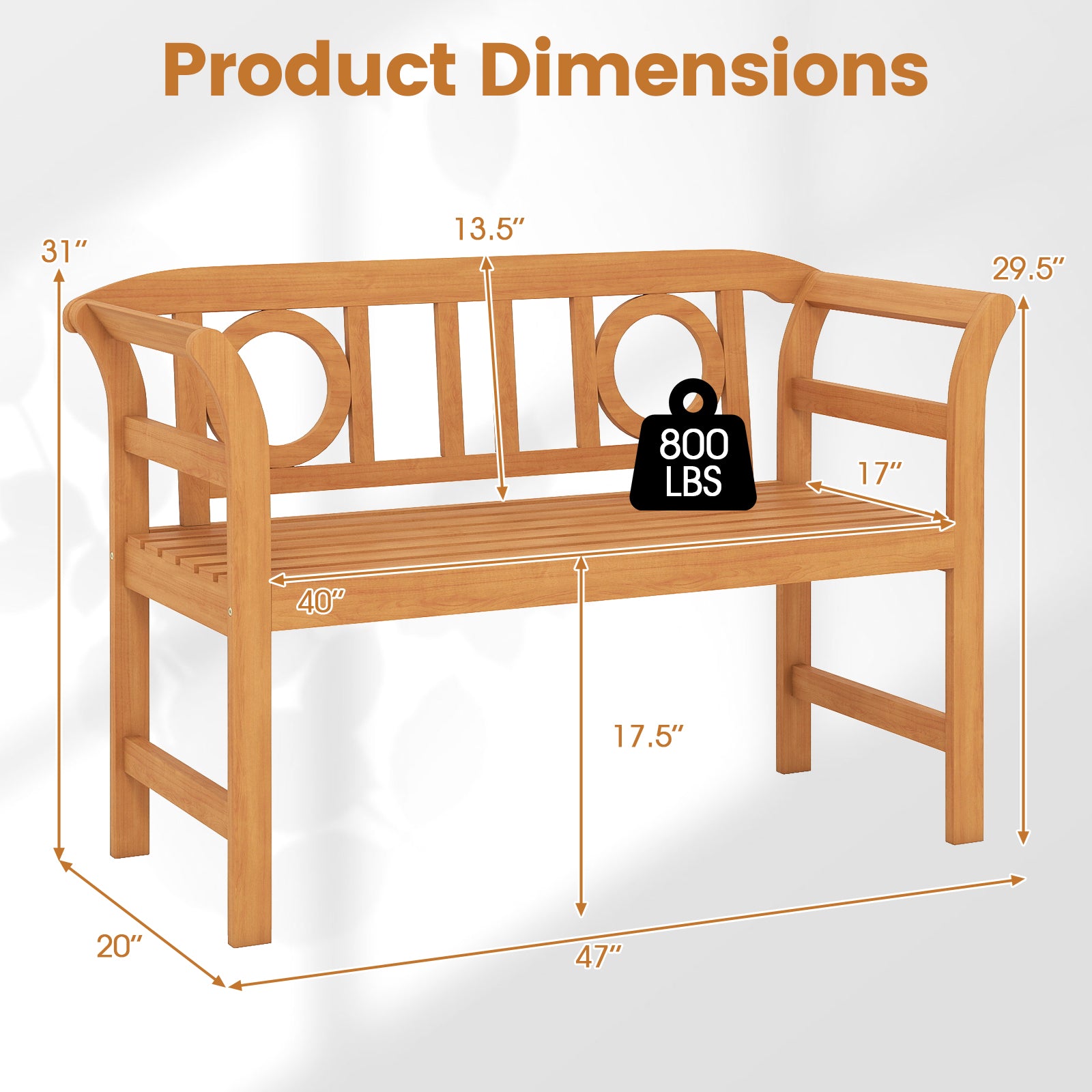 Acacia Wood 2-Person Patio Loveseat with Backrest and Armrests for Backyard Outdoor Benches at Gallery Canada