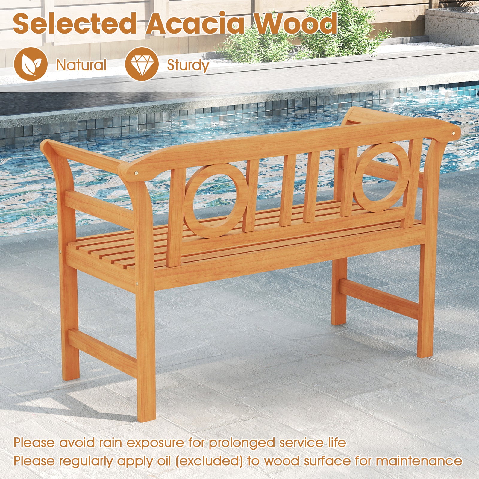 Acacia Wood 2-Person Patio Loveseat with Backrest and Armrests for Backyard Outdoor Benches at Gallery Canada