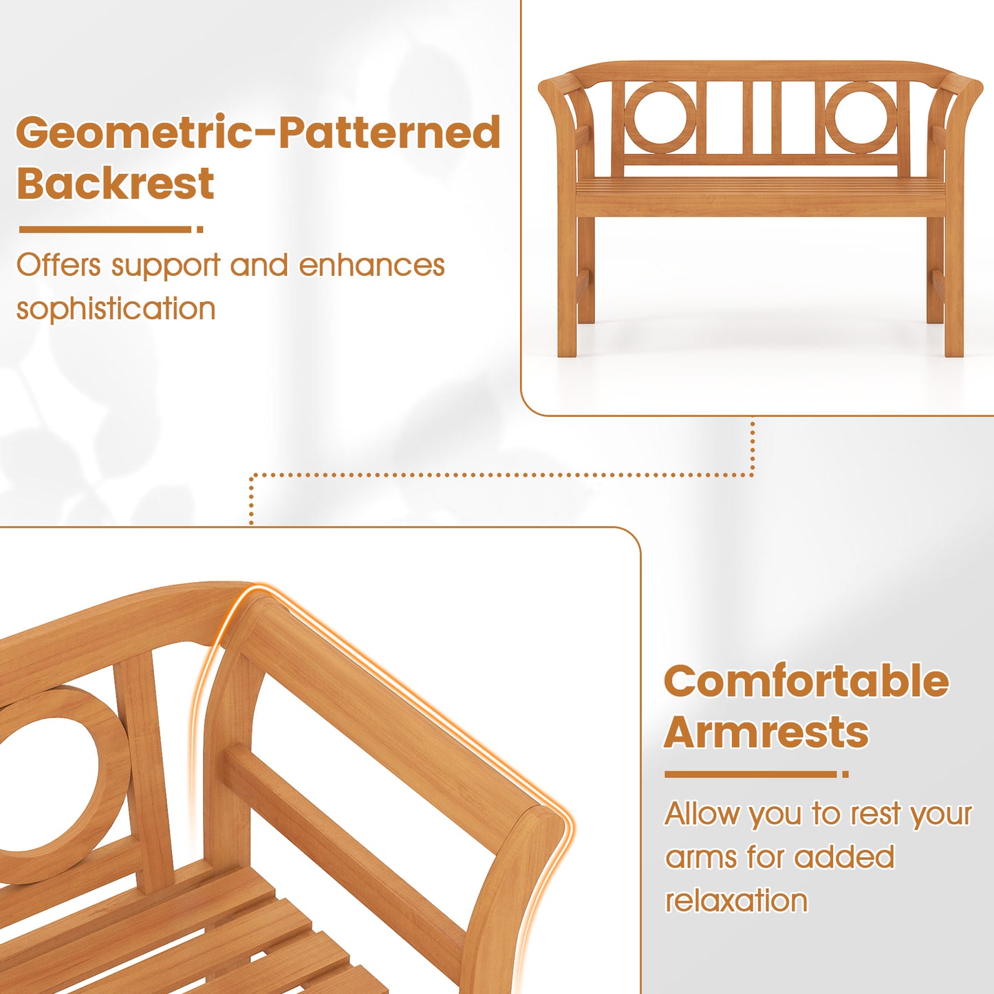 Acacia Wood 2-Person Patio Loveseat with Backrest and Armrests for Backyard Outdoor Benches at Gallery Canada