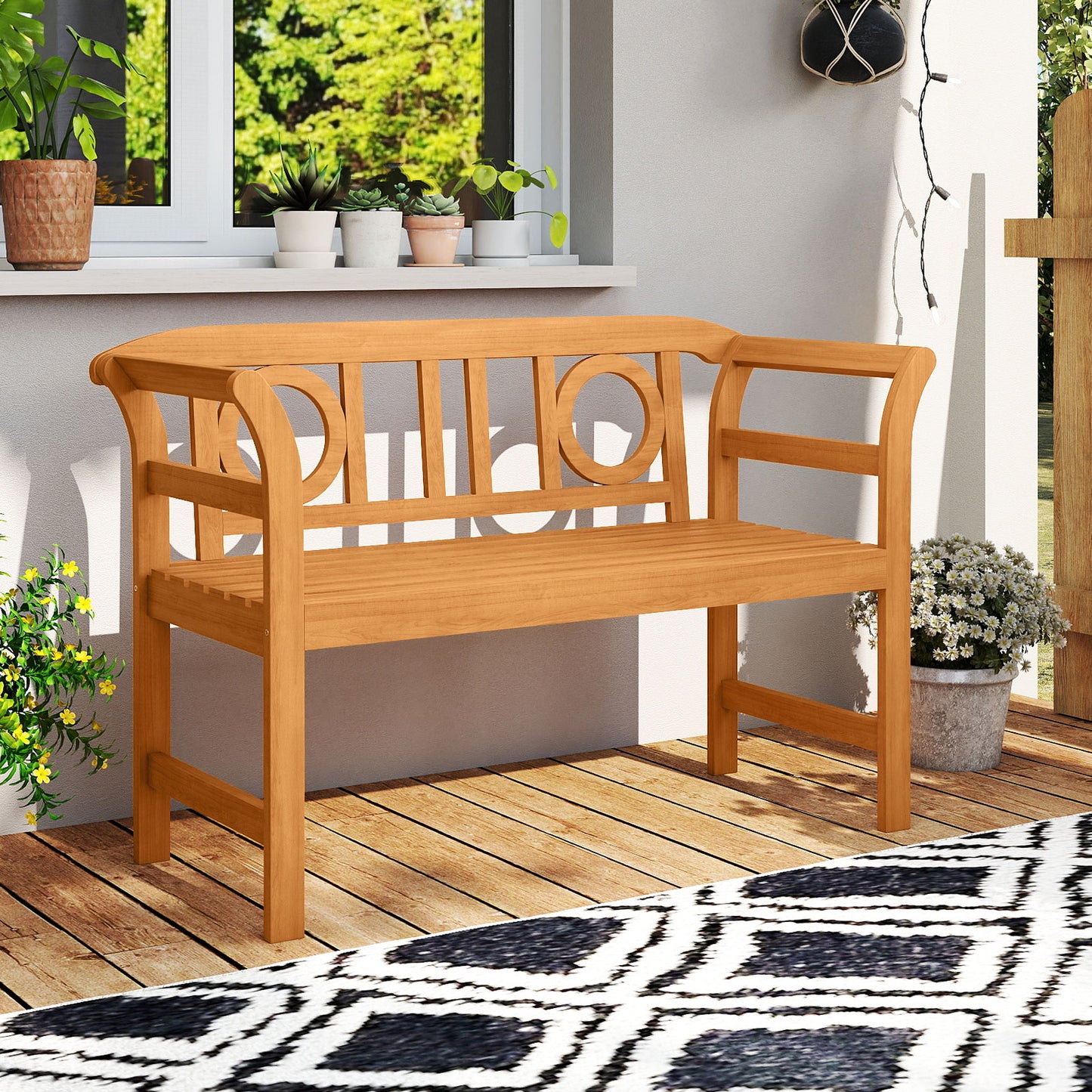 Acacia Wood 2-Person Patio Loveseat with Backrest and Armrests for Backyard Outdoor Benches at Gallery Canada