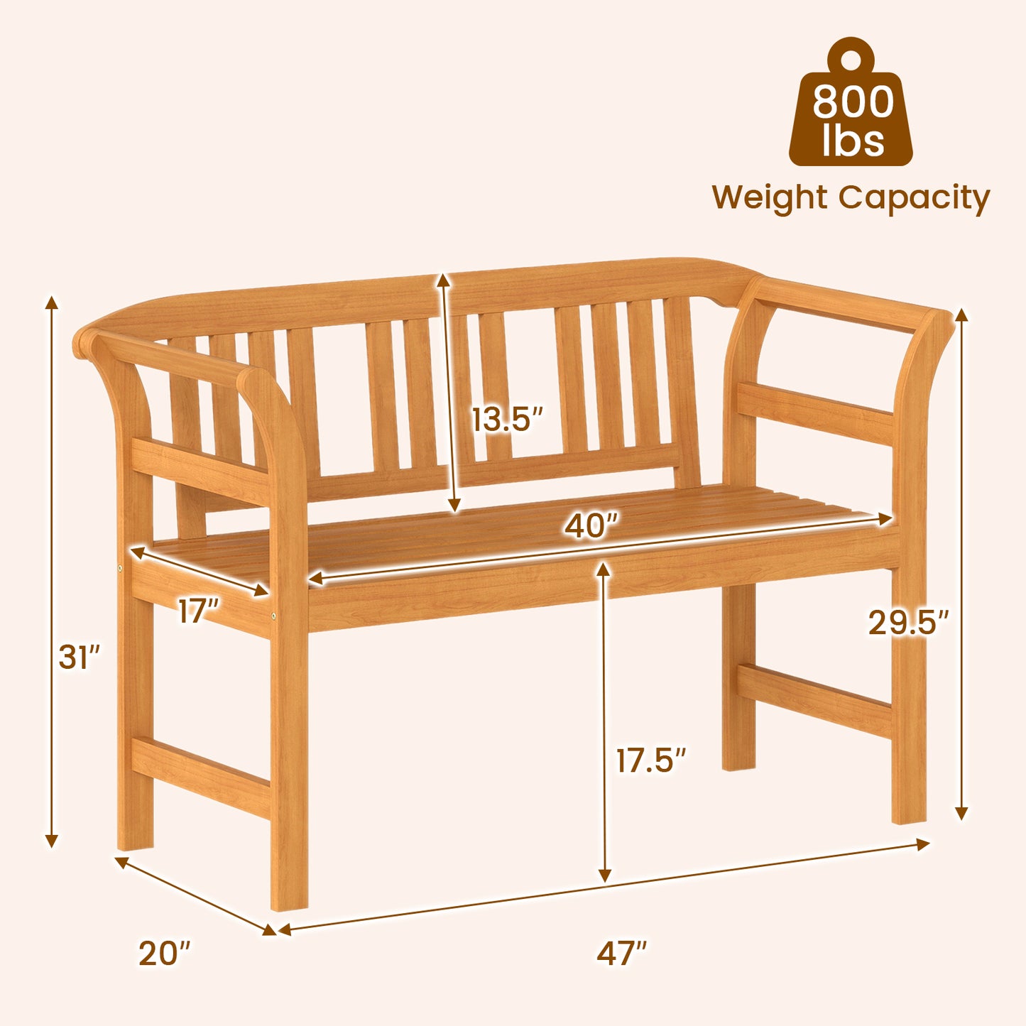 Acacia Wood 2-Person Patio Loveseat with Backrest and Armrests Outdoor Benches at Gallery Canada