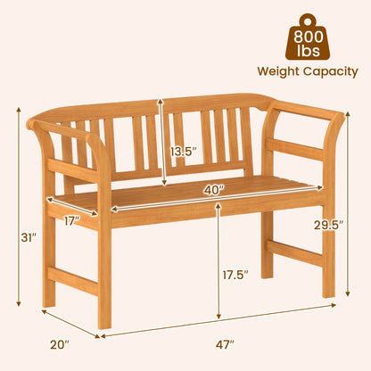 Acacia Wood 2-Person Patio Loveseat with Backrest and Armrests Outdoor Benches at Gallery Canada