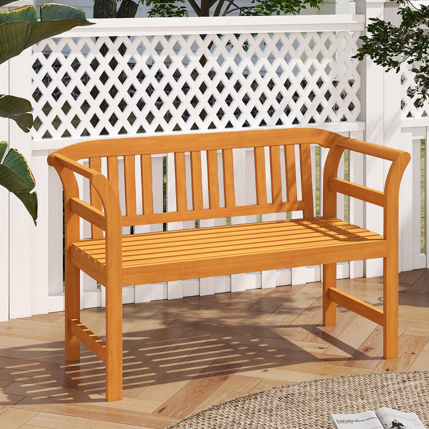 Acacia Wood 2-Person Patio Loveseat with Backrest and Armrests Outdoor Benches at Gallery Canada