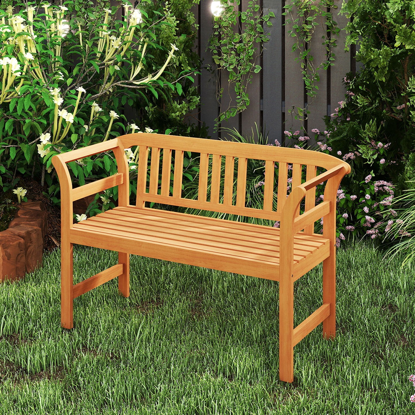 Acacia Wood 2-Person Patio Loveseat with Backrest and Armrests Outdoor Benches at Gallery Canada