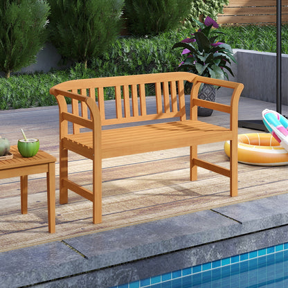 Acacia Wood 2-Person Patio Loveseat with Backrest and Armrests Outdoor Benches at Gallery Canada