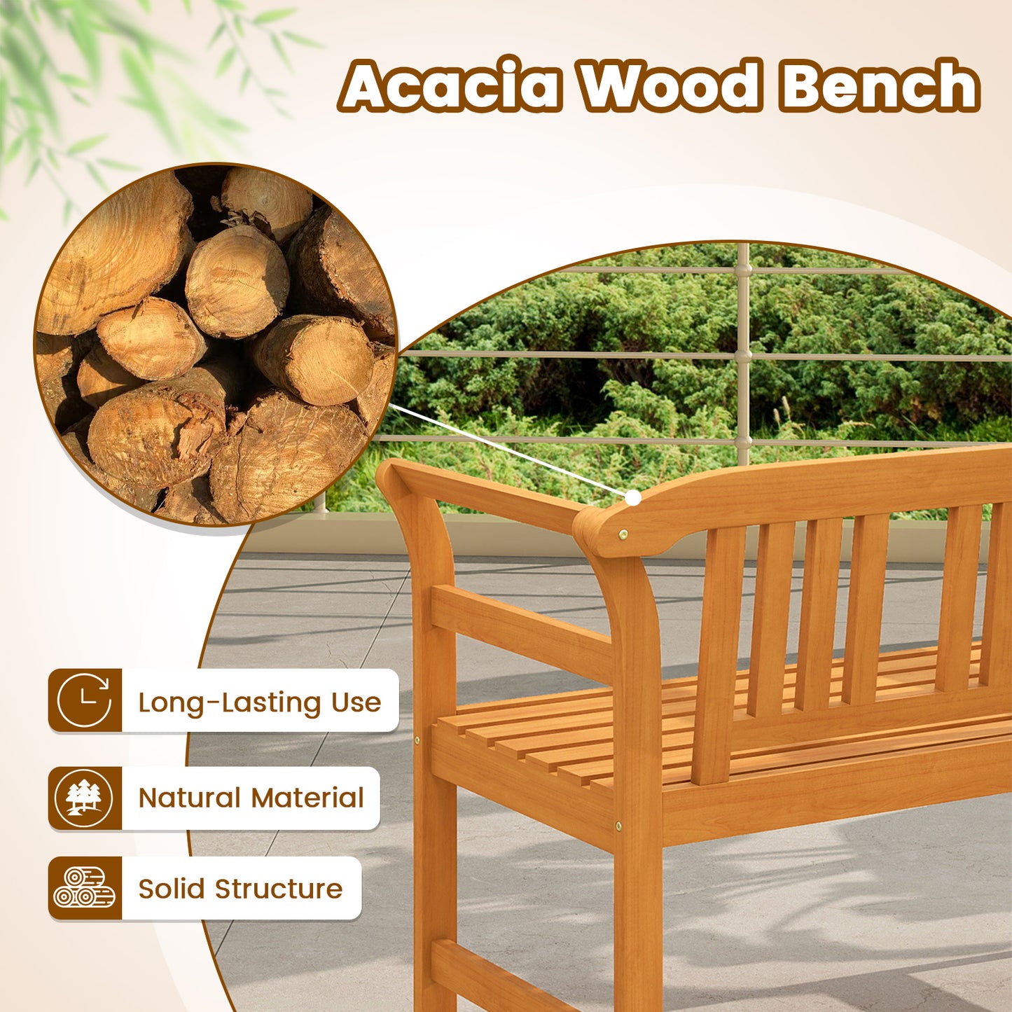 Acacia Wood 2-Person Patio Loveseat with Backrest and Armrests Outdoor Benches at Gallery Canada