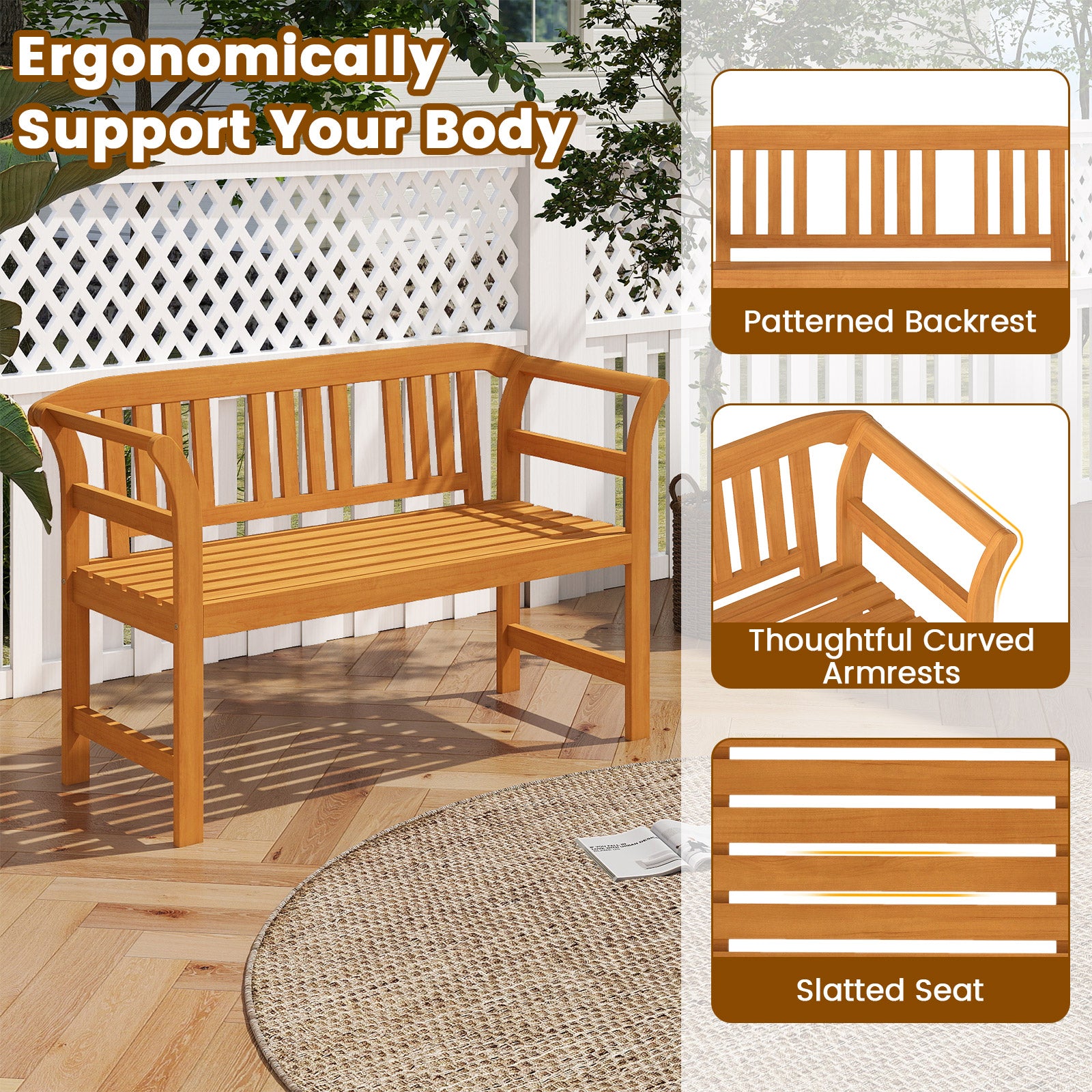 Acacia Wood 2-Person Patio Loveseat with Backrest and Armrests Outdoor Benches at Gallery Canada