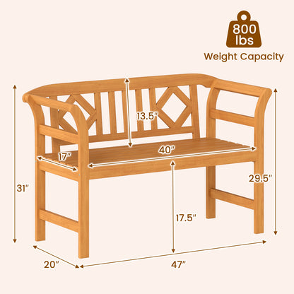 Acacia Wood 2-Person Patio Loveseat with Backrest and Armrests for Porch Outdoor Benches at Gallery Canada