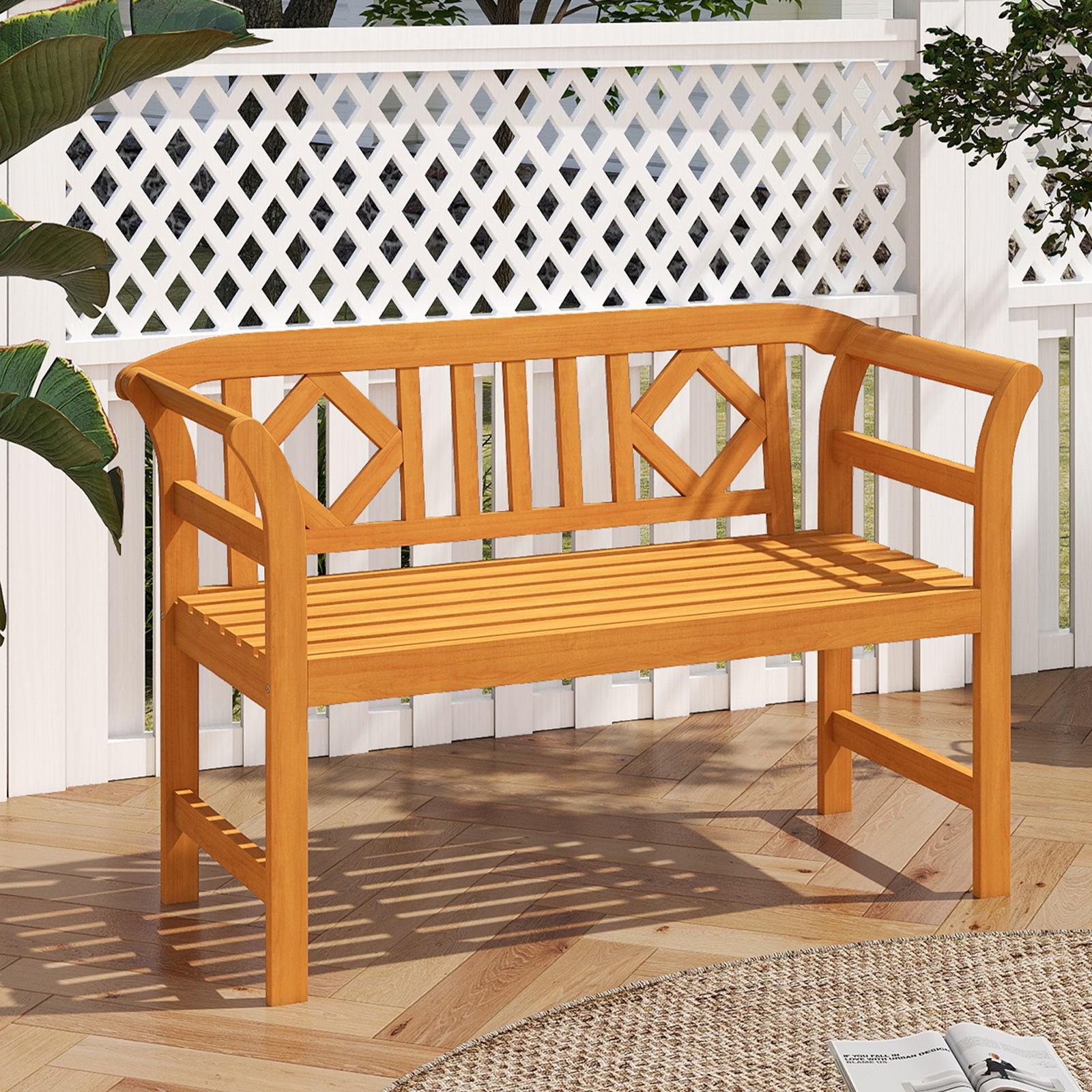 Acacia Wood 2-Person Patio Loveseat with Backrest and Armrests for Porch Outdoor Benches at Gallery Canada