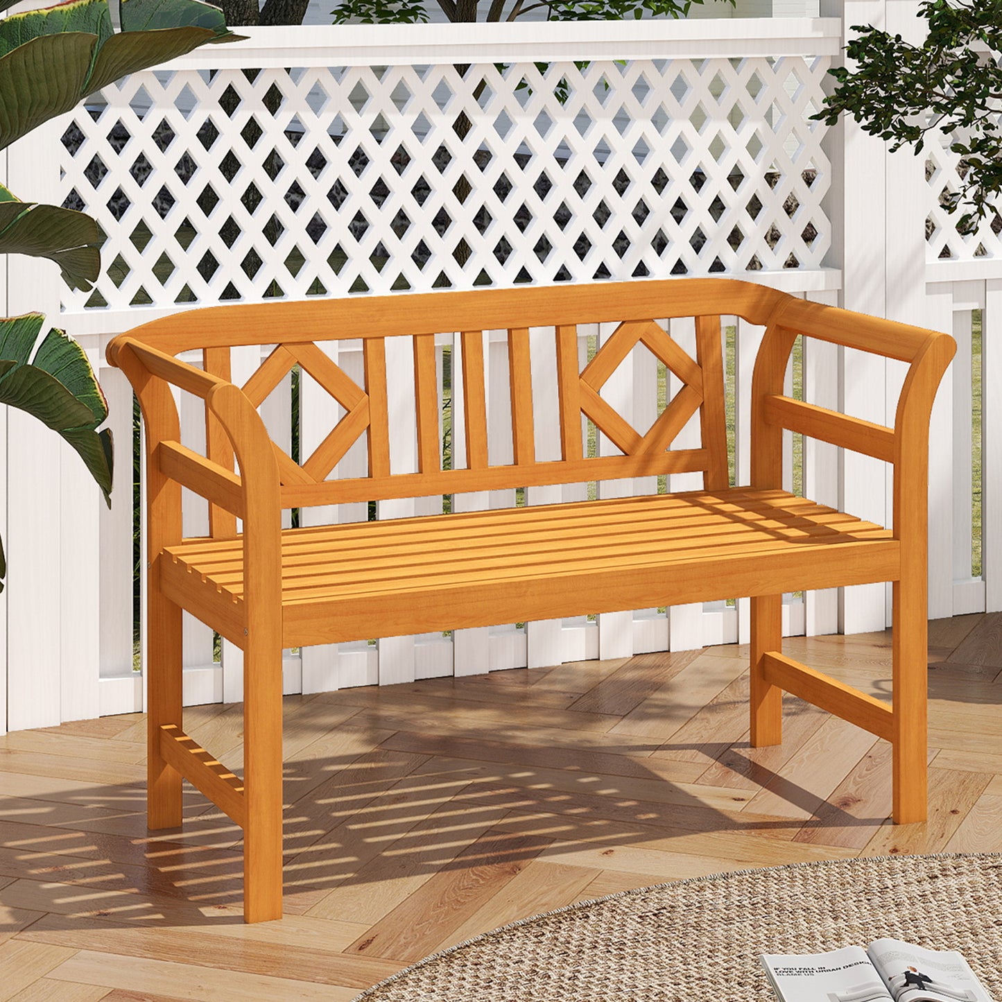 Acacia Wood 2-Person Patio Loveseat with Backrest and Armrests for Porch Outdoor Benches at Gallery Canada