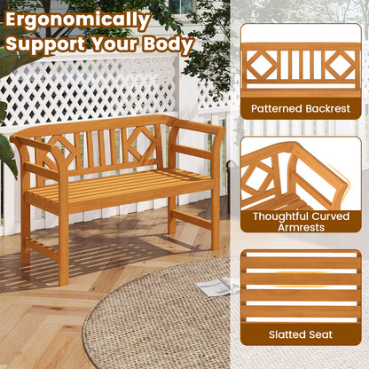Acacia Wood 2-Person Patio Loveseat with Backrest and Armrests for Porch Outdoor Benches at Gallery Canada