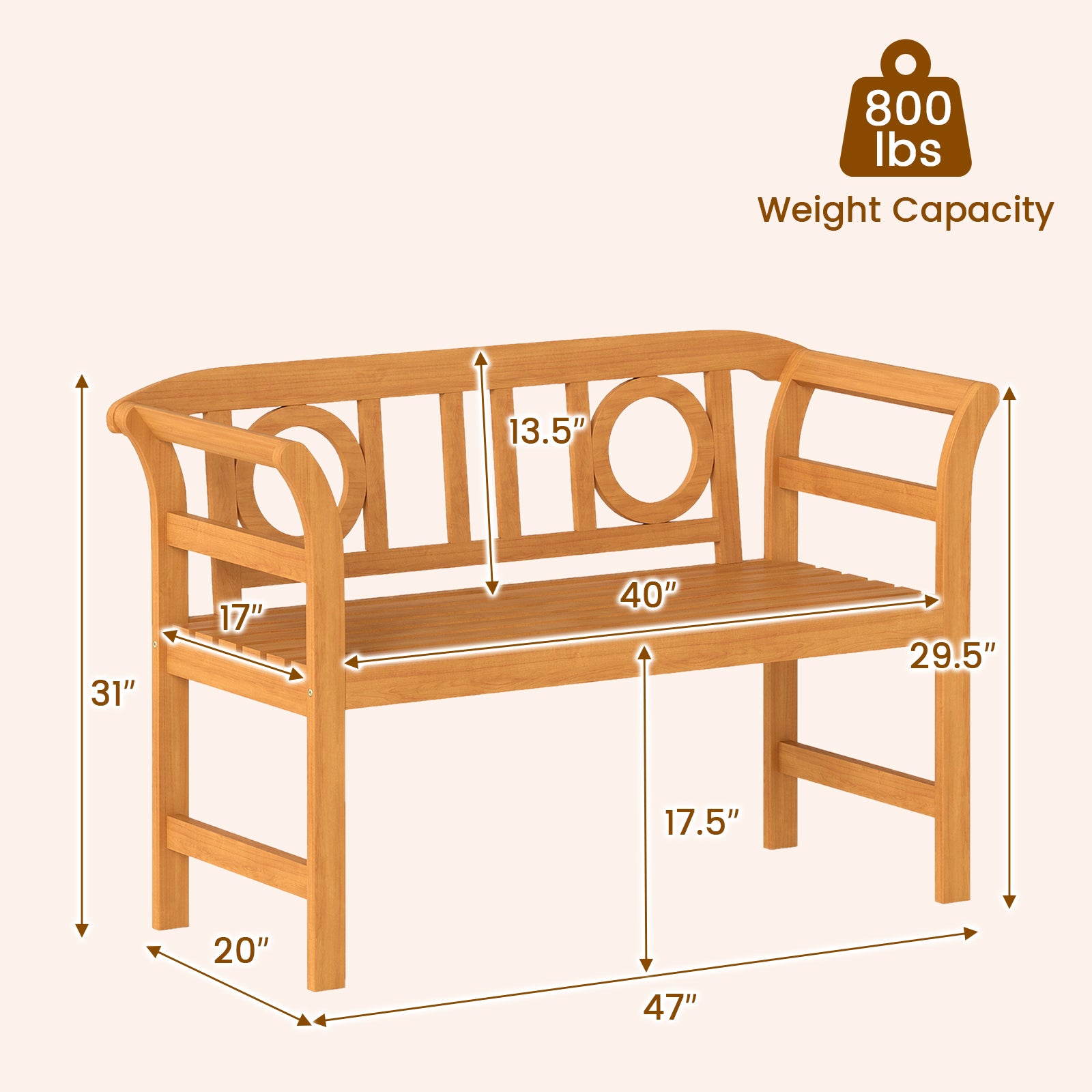 Acacia Wood 2-Person Patio Loveseat with Backrest and Armrests for Backyard Outdoor Benches at Gallery Canada