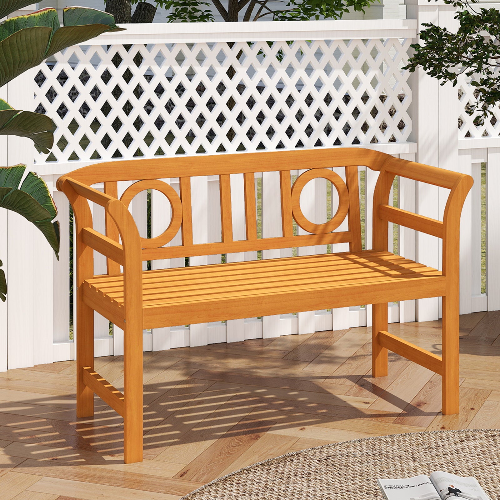 Acacia Wood 2-Person Patio Loveseat with Backrest and Armrests for Backyard Outdoor Benches at Gallery Canada