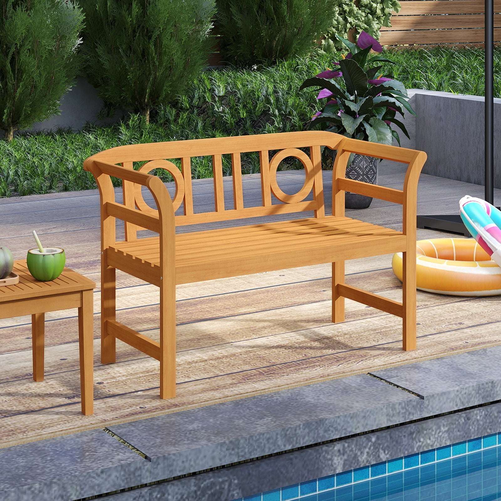 Acacia Wood 2-Person Patio Loveseat with Backrest and Armrests for Backyard Outdoor Benches at Gallery Canada