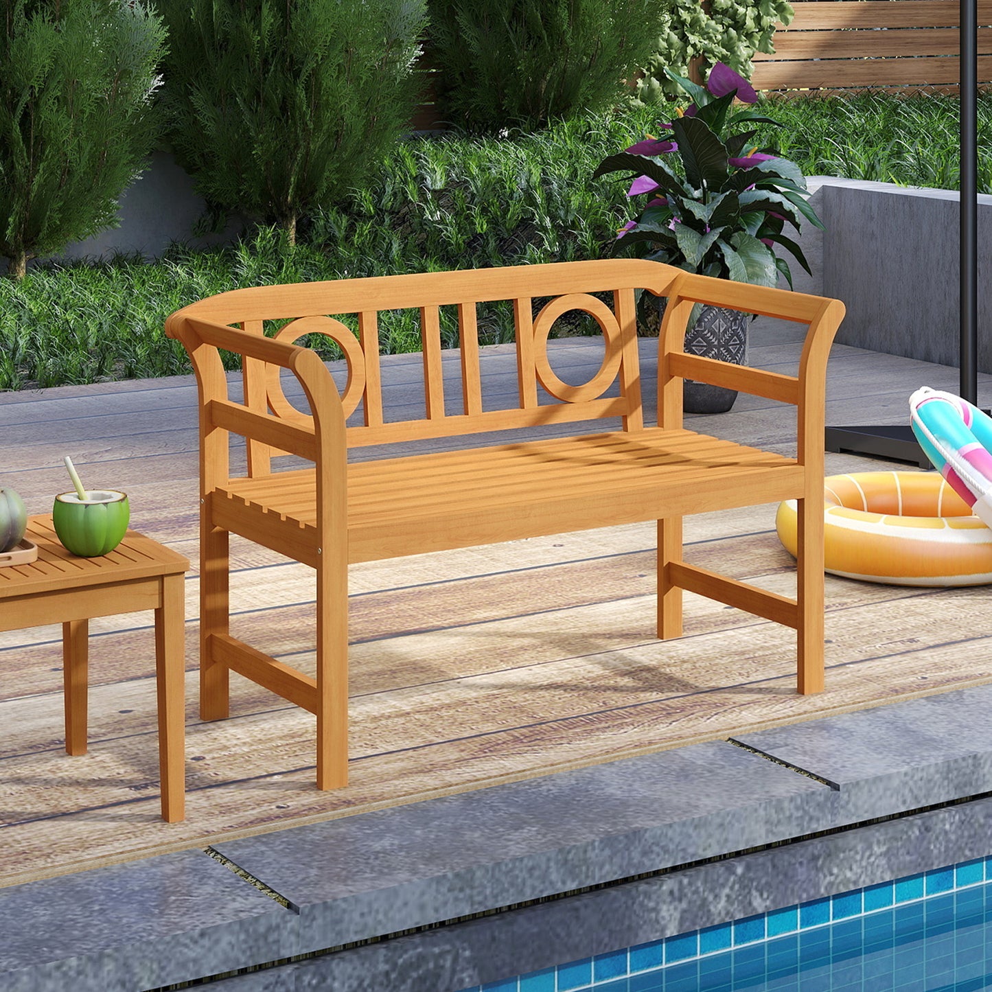 Acacia Wood 2-Person Patio Loveseat with Backrest and Armrests for Backyard Outdoor Benches at Gallery Canada