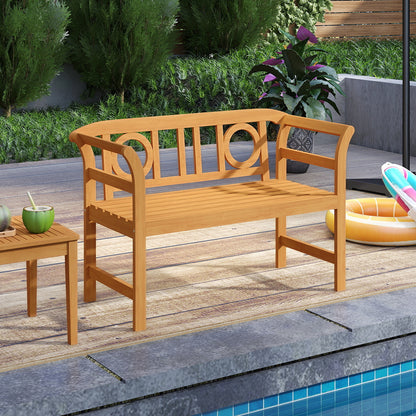 Acacia Wood 2-Person Patio Loveseat with Backrest and Armrests for Backyard Outdoor Benches at Gallery Canada