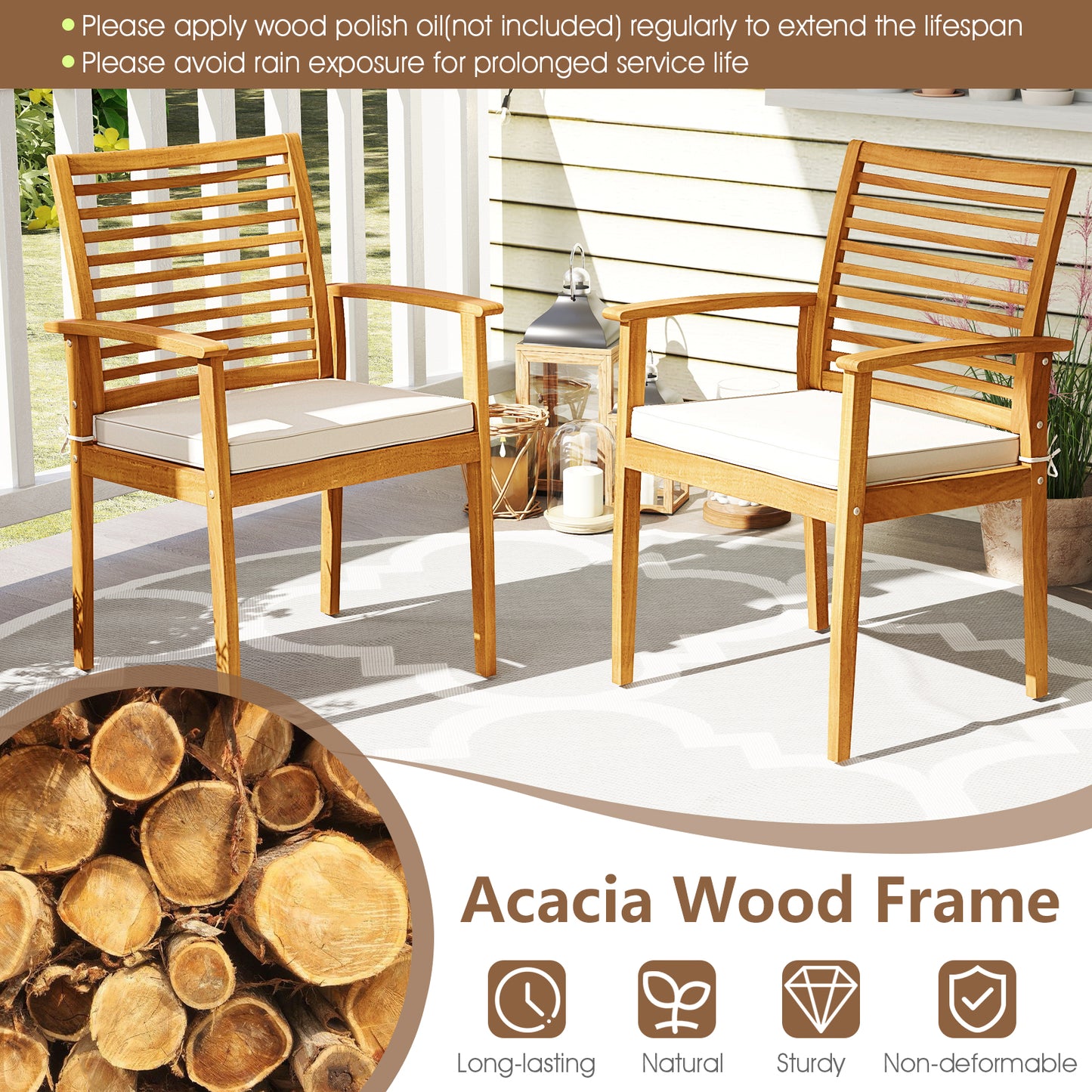 Acacia Wood 7-Piece Patio Dining Set with Umbrella Hole, Natural Patio Dining Sets at Gallery Canada