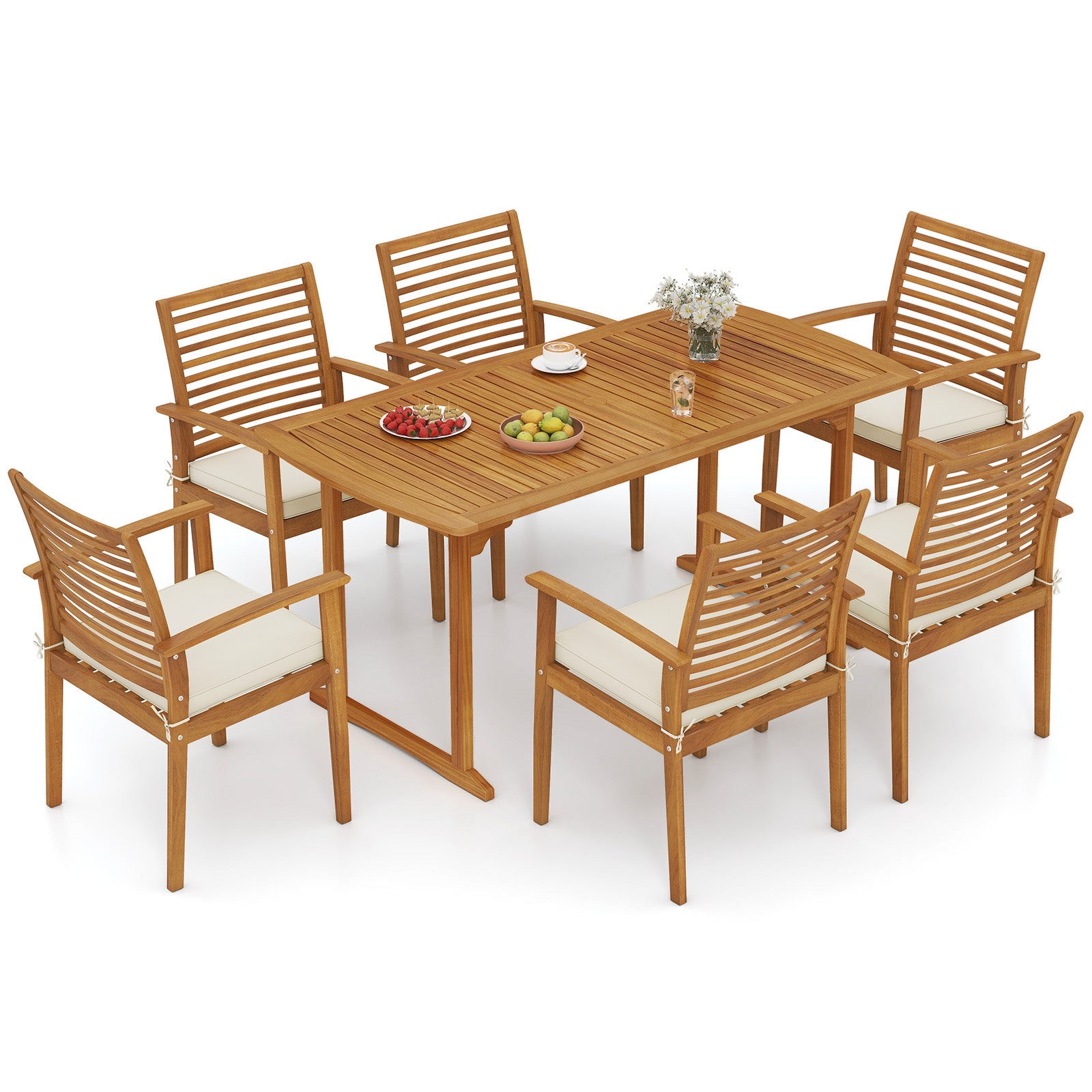 Acacia Wood 7-Piece Patio Dining Set with Umbrella Hole, Natural Patio Dining Sets Natural at Gallery Canada