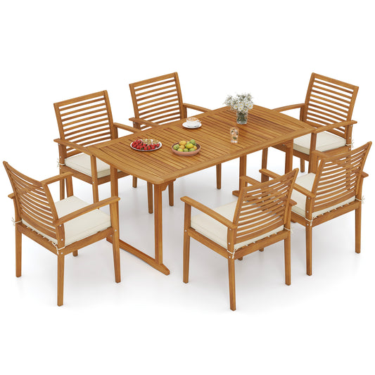 Acacia Wood 7-Piece Patio Dining Set, Natural Patio Dining Sets Natural at Gallery Canada