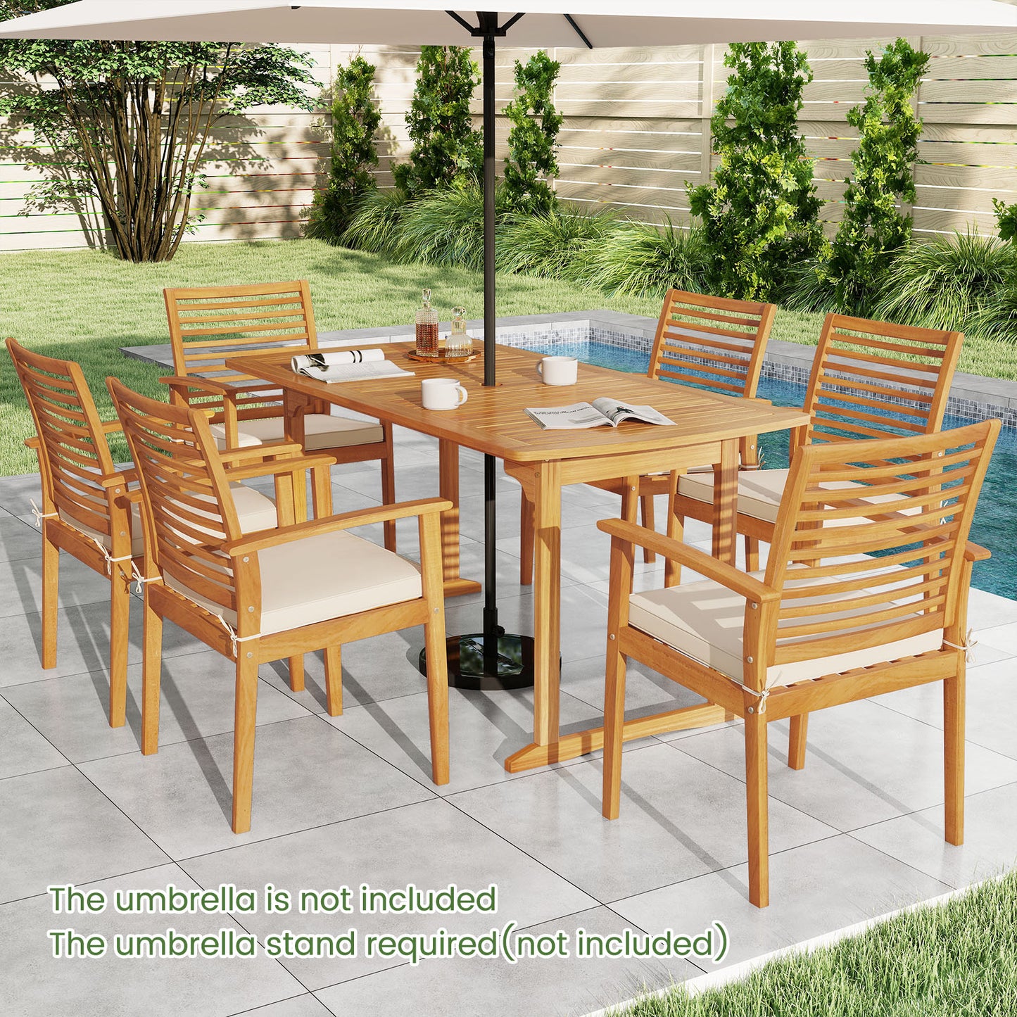 Acacia Wood 7-Piece Patio Dining Set with Umbrella Hole, Natural Patio Dining Sets at Gallery Canada