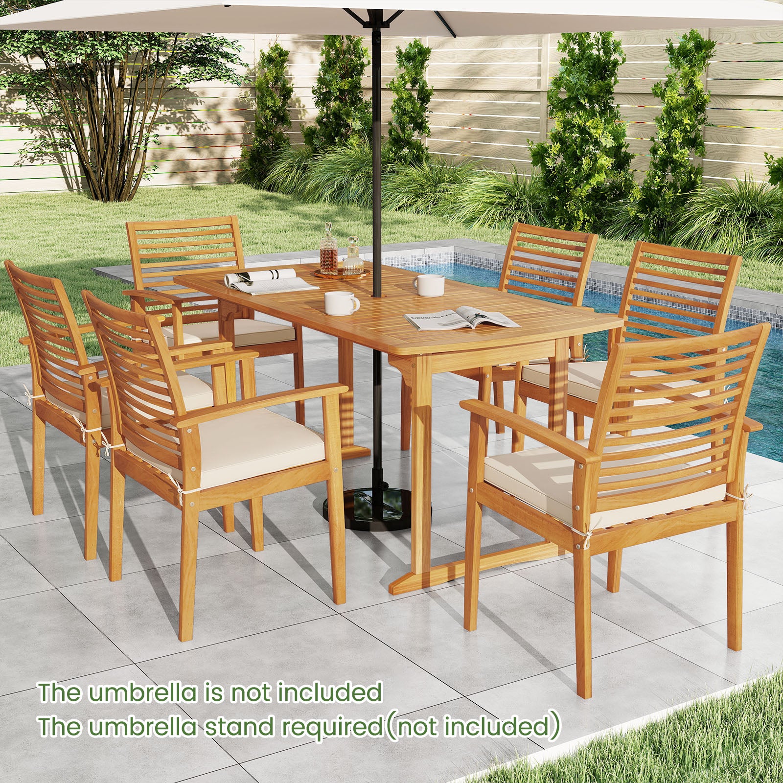 Acacia Wood 7-Piece Patio Dining Set with Umbrella Hole, Natural Patio Dining Sets at Gallery Canada