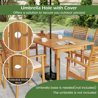 Acacia Wood 7-Piece Patio Dining Set with Umbrella Hole, Natural Patio Dining Sets at Gallery Canada