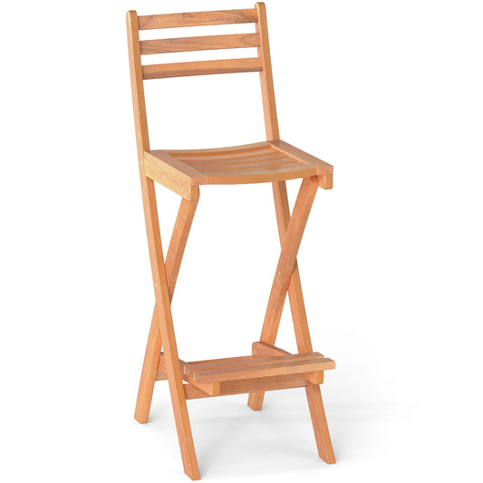 Acacia Wood Bar Height Chair with Backrest and Footrest for Backyard-1pcs